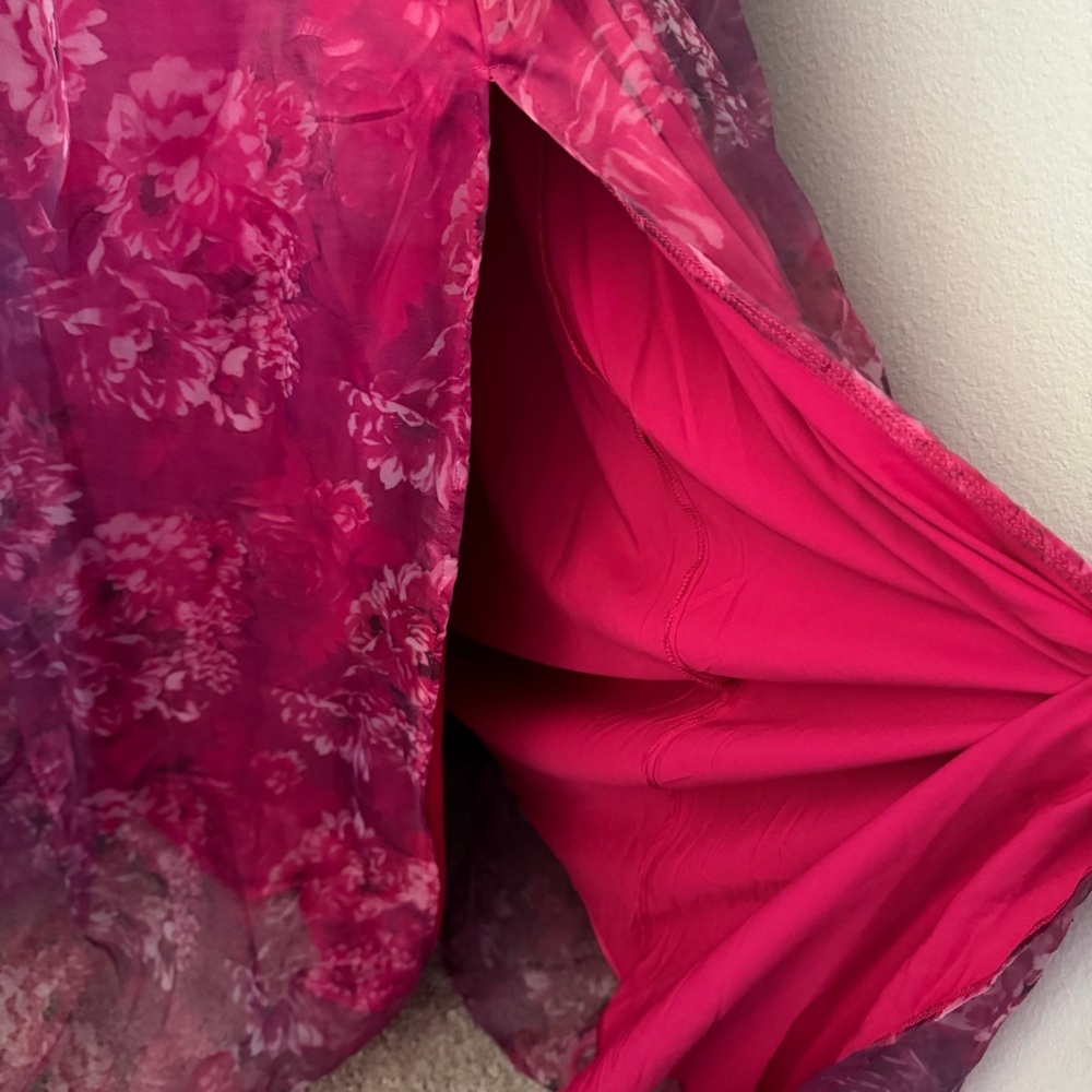 Lulus Romance That Wows Magenta Floral Print Organza Maxi Dress. - Picture 9 of 14